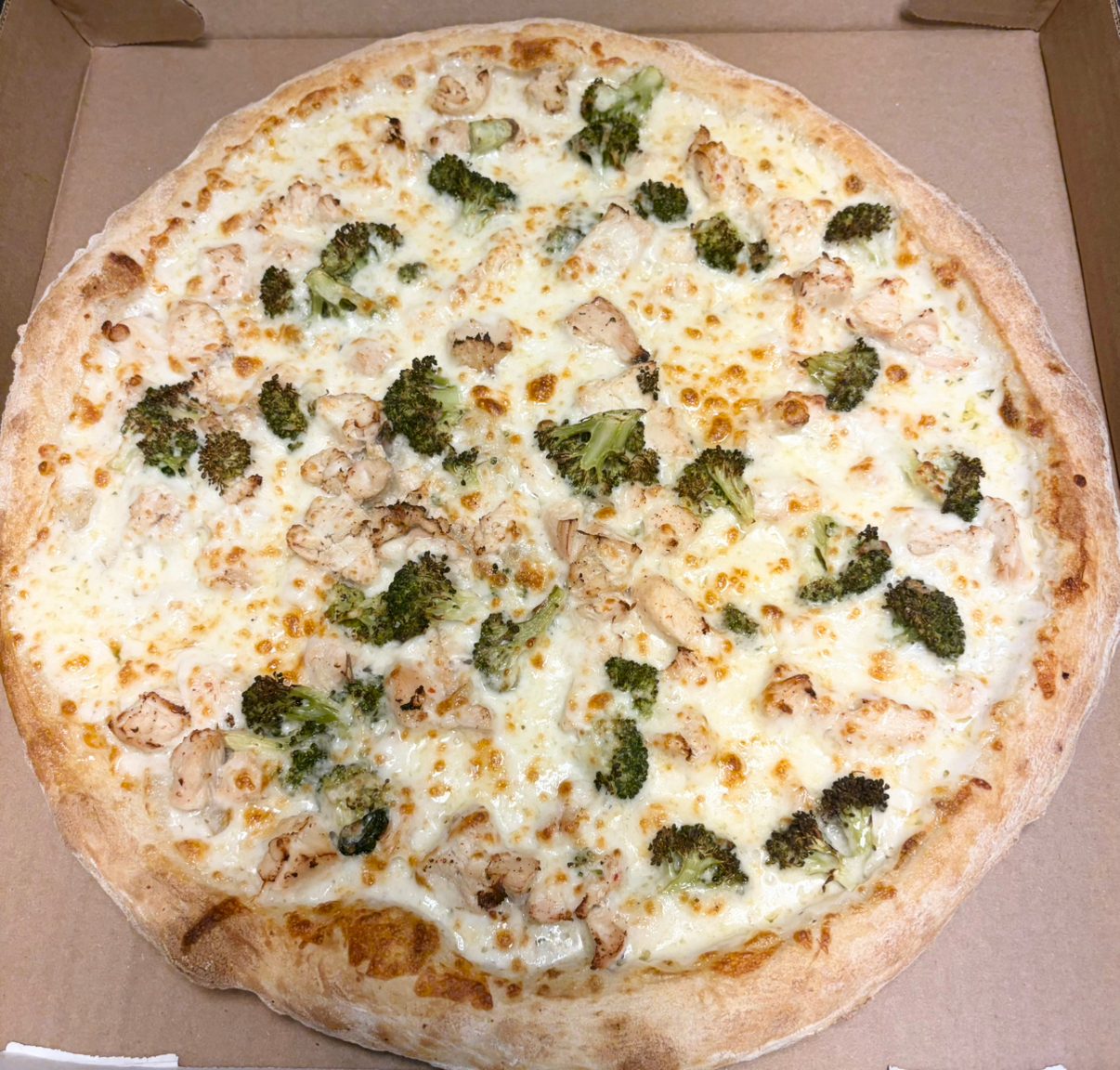 Chicken Alfredo Pizza.