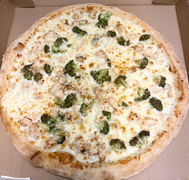 Chicken Alfredo Pizza.