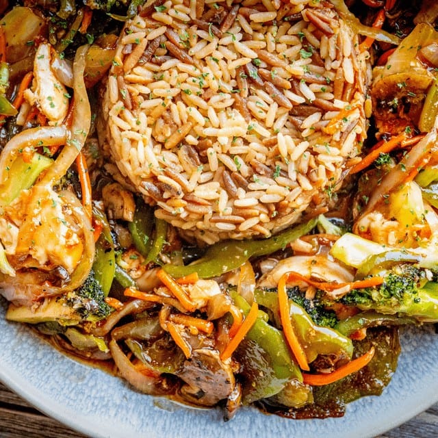 Teriyaki Chicken Stir Fry Rice Bowl.